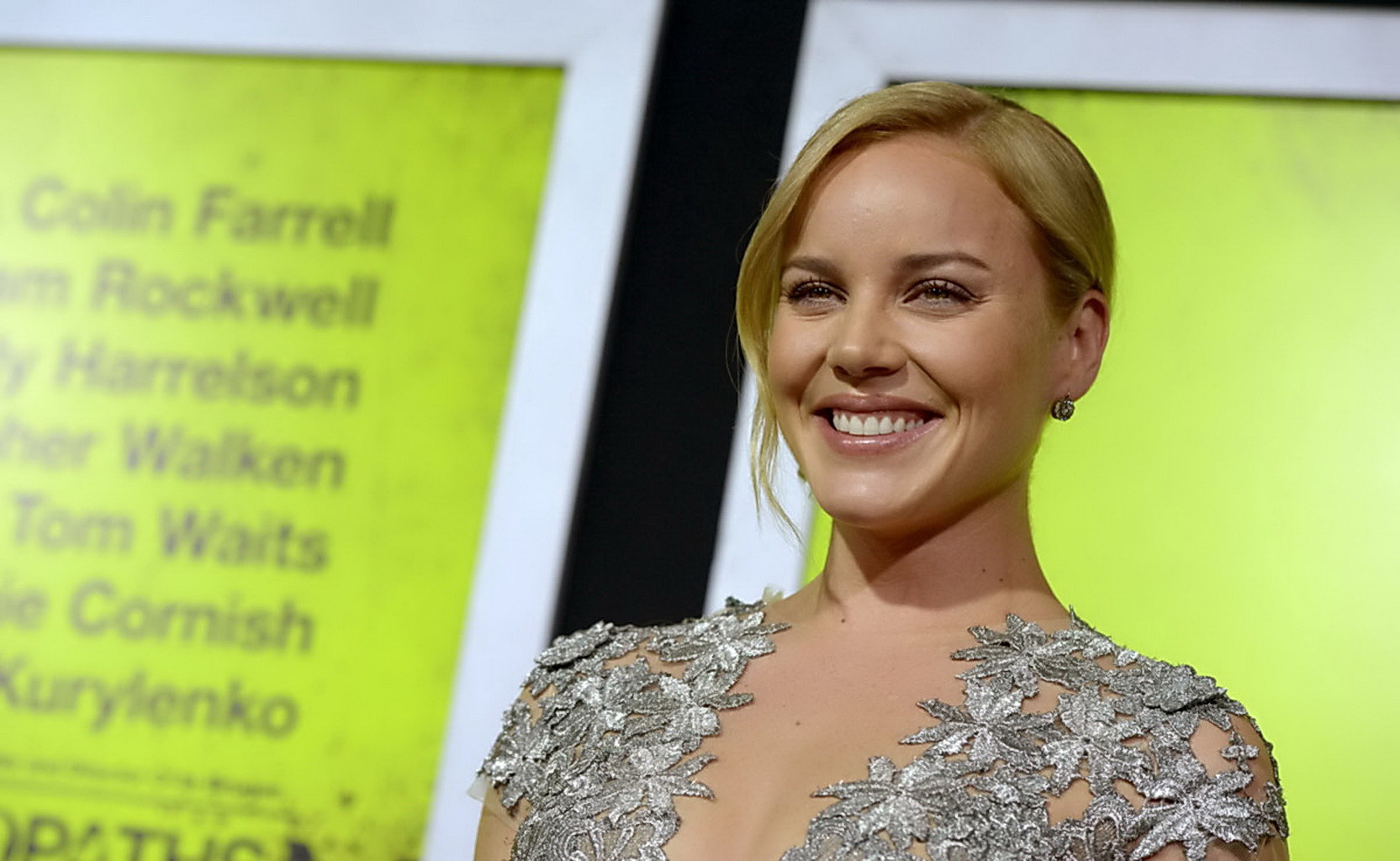 Abbie Cornish showing huge cleavage in see-through silver maxi dress at Seven Ps #75251438