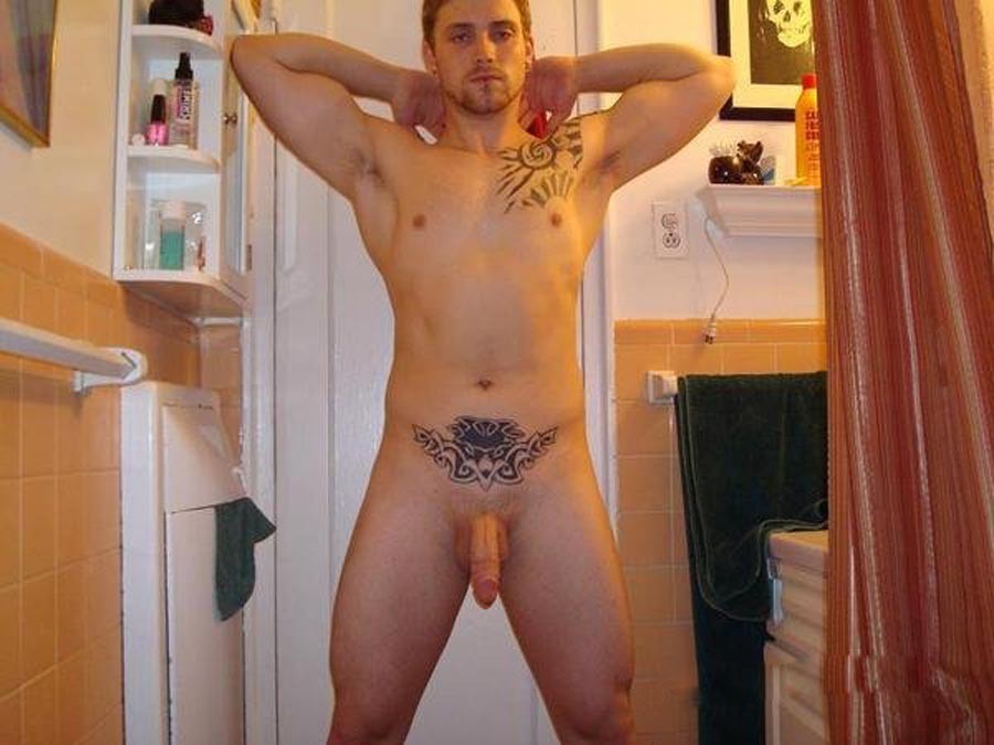 Tattooed stud shows off his stiff cock #76937869