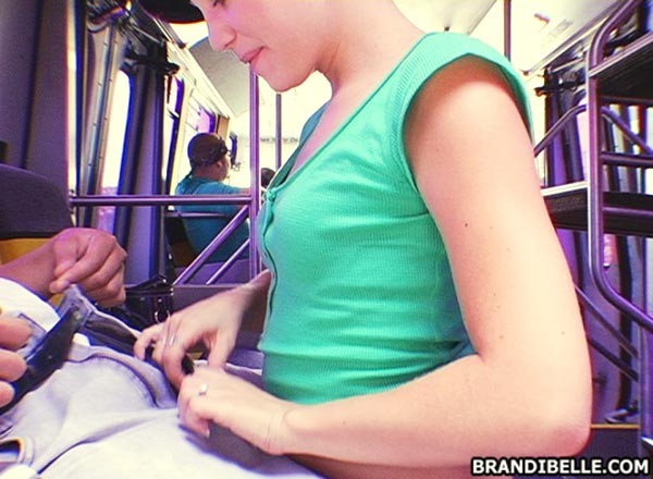 teen Brandi Belle giving a blowjob in the public bus #78922918