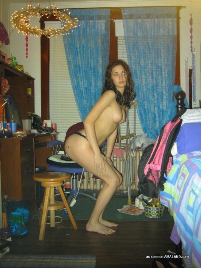 Hot brunette stripteasing in her messy bedroom #67642998