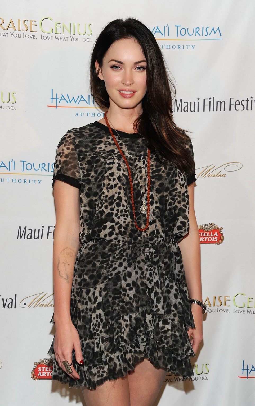 Megan Fox leggy wearing cheetah print mini dress at Maui Film Festival in Wailea #75299625