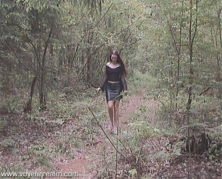 Amateur babe in short skirt in the forest #79347034