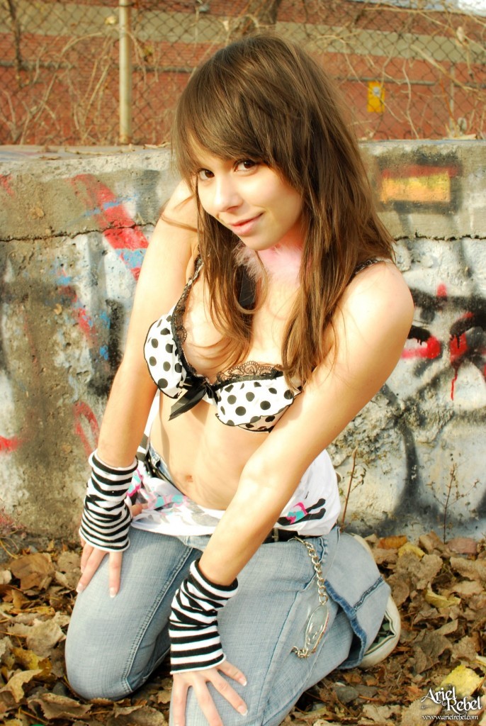 Cute punk teen girl outdoors #77773207