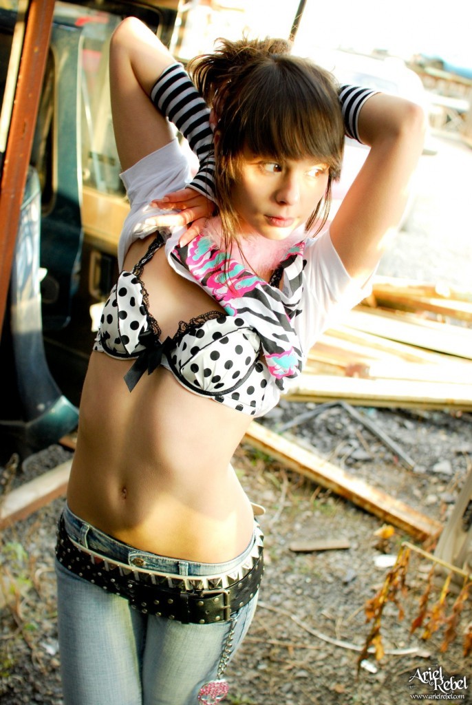 Cute punk teen girl outdoors #77773297