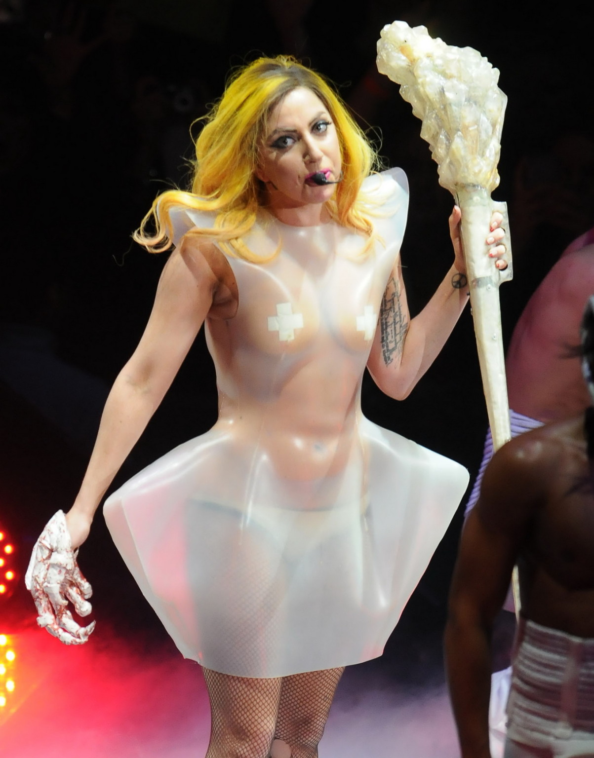 Lady Gaga in see through outfit with taped nipples performing at the 02 Arena in #75323389