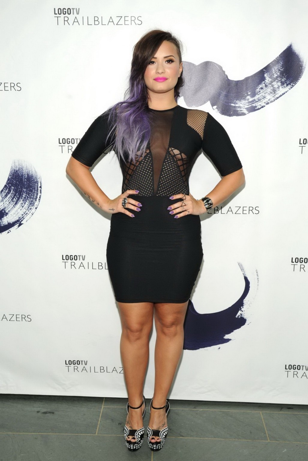Demi Lovato shows underboob and leggy in black partially seethru mini dress in N #75193171