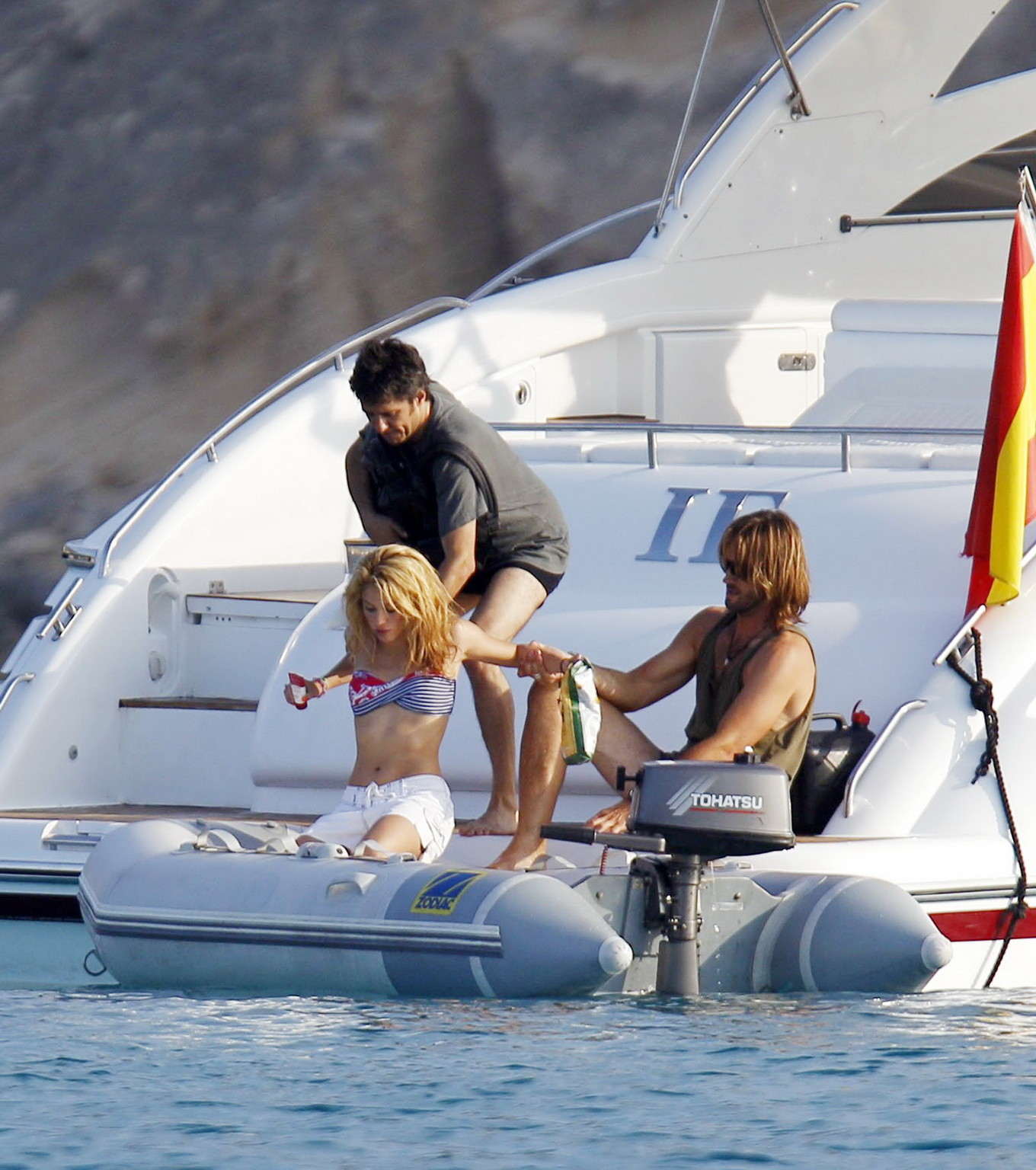 Shakira wearing navy striped bikini on a beach in Formentera #75255675