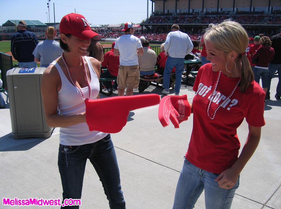 Pictures of teen Melissa Midwest going out to a ball game with her friend Jacky #54403212