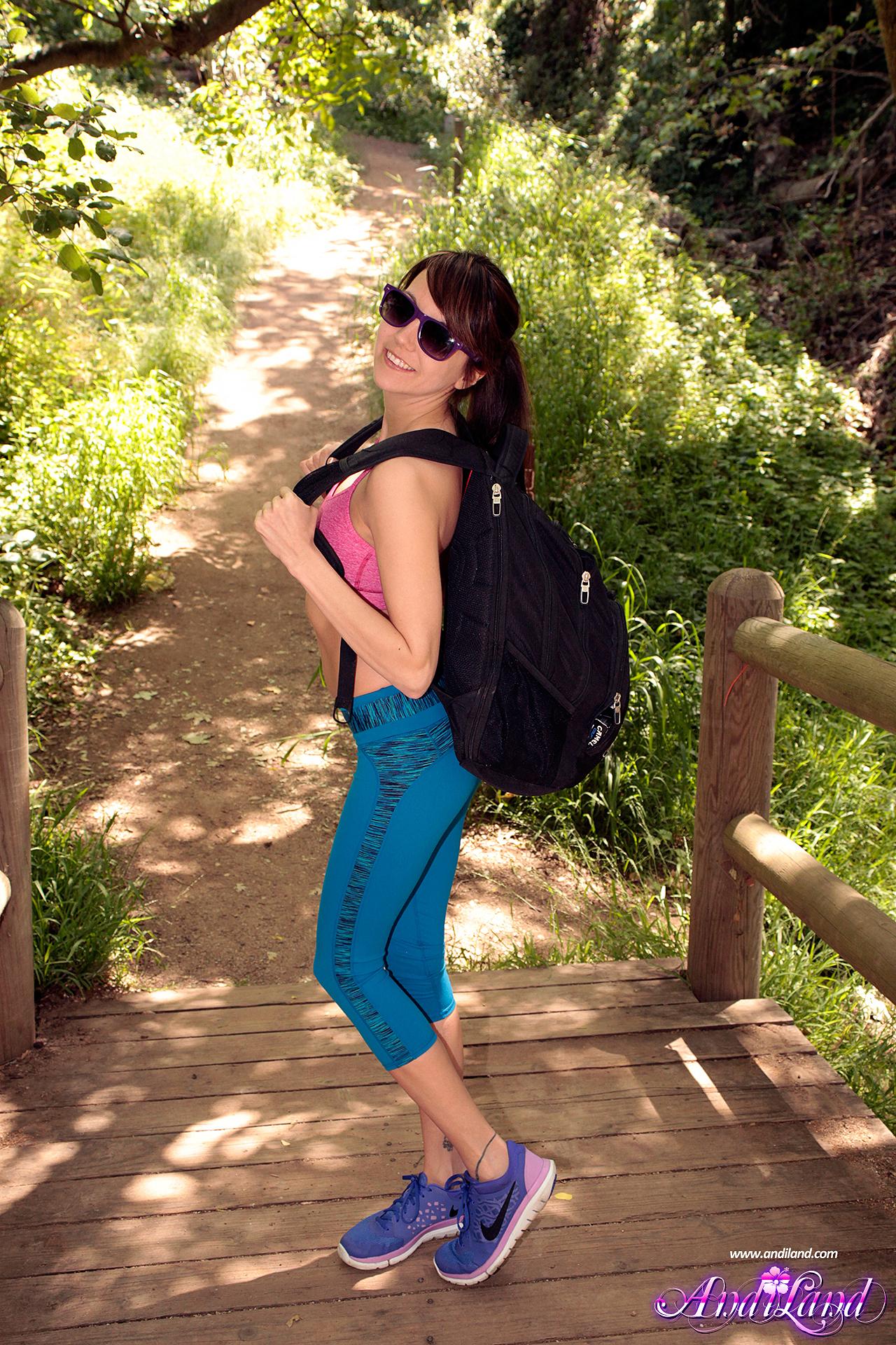 Brunette coed Andi flashes her tits and ass on a hiking trip #53133858