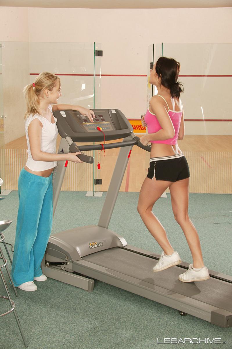 Horny lesbos Sonia and Clare get each other off while exercising #60577132