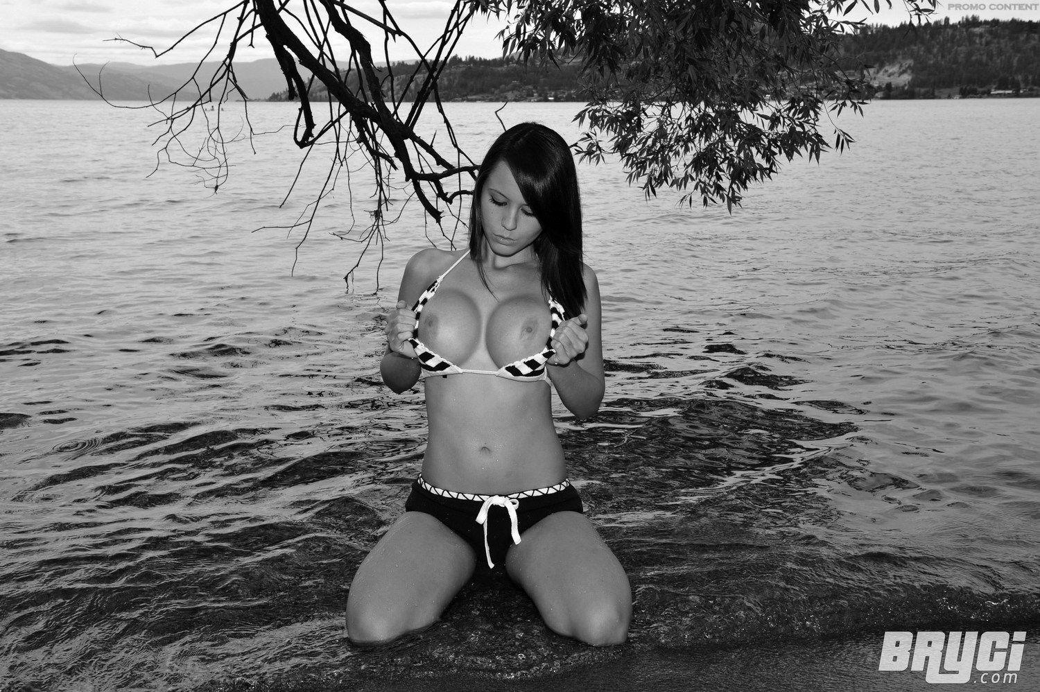 Pictures of Bryci flashing her tits in black and white #53576762