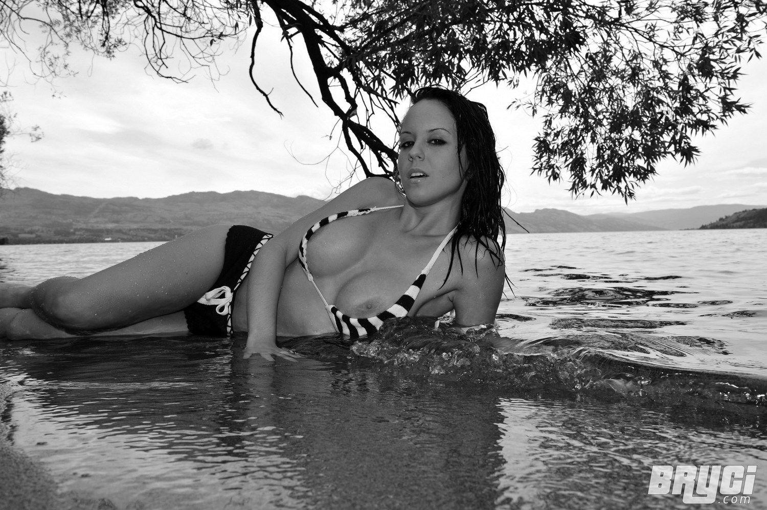 Pictures of Bryci flashing her tits in black and white #53577134