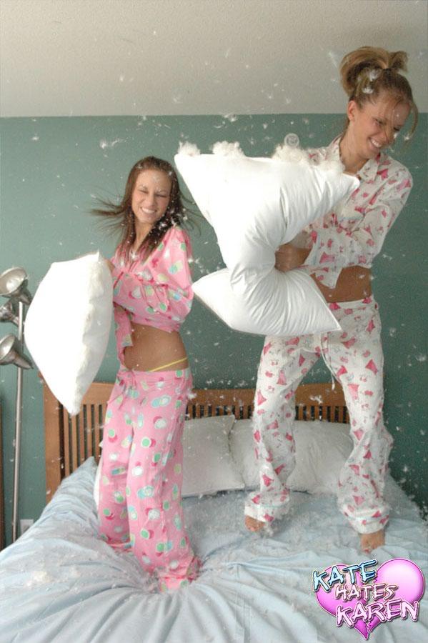 Hot teens Karen and Kate have a naughty pillow fight #55971197