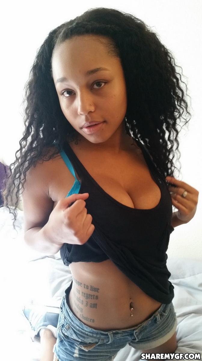 Busty black girlfriend takes pictures of her big natural tits #60789993