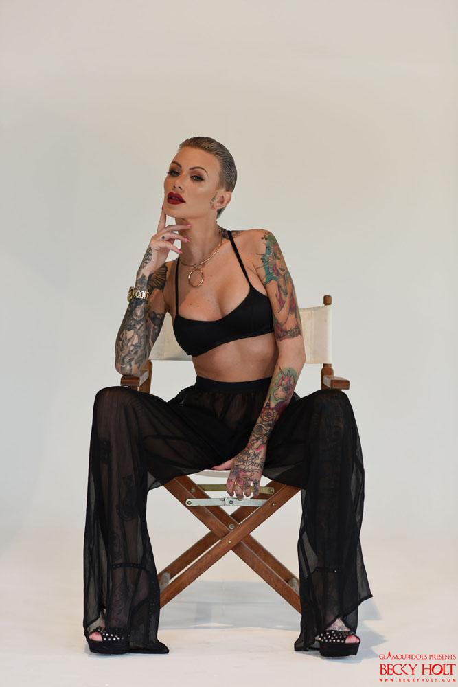 Becky Holt shows off her new short hair in her black see thru pants #53418956
