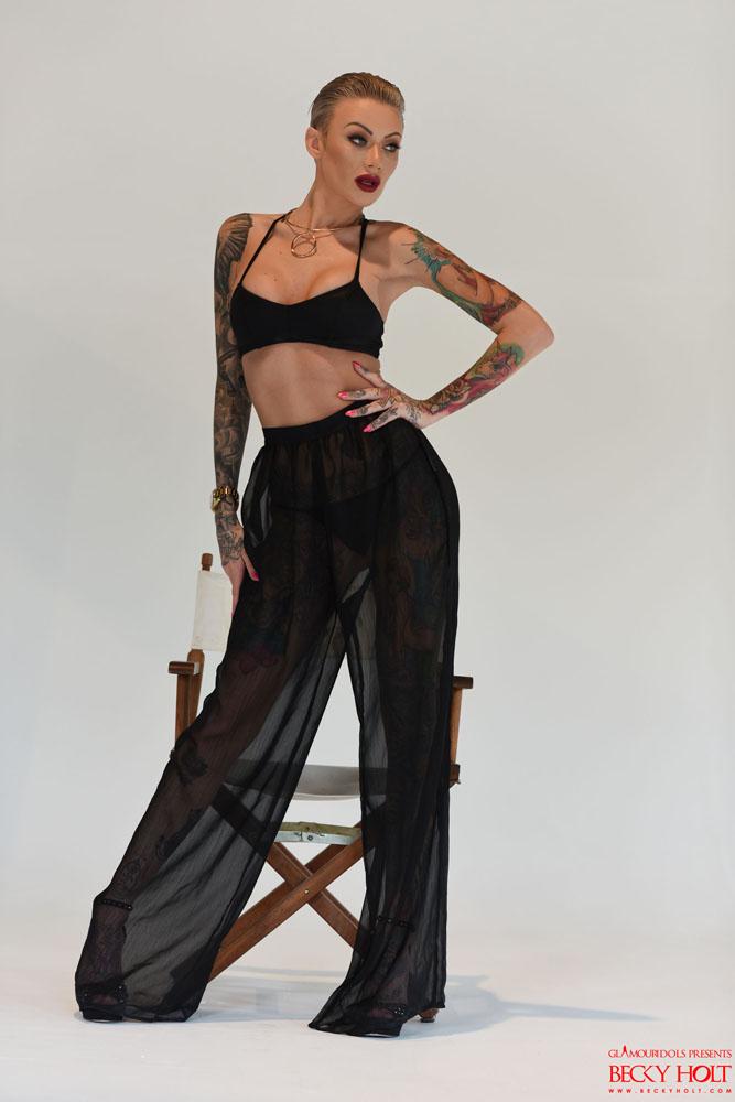 Becky Holt shows off her new short hair in her black see thru pants #53419054