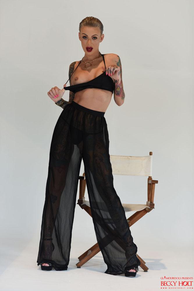Becky Holt shows off her new short hair in her black see thru pants #53419088