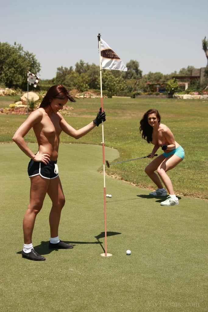 Hot teens Sandra Shine and Monica Sweet play the sexiest game of golf ever #59614770