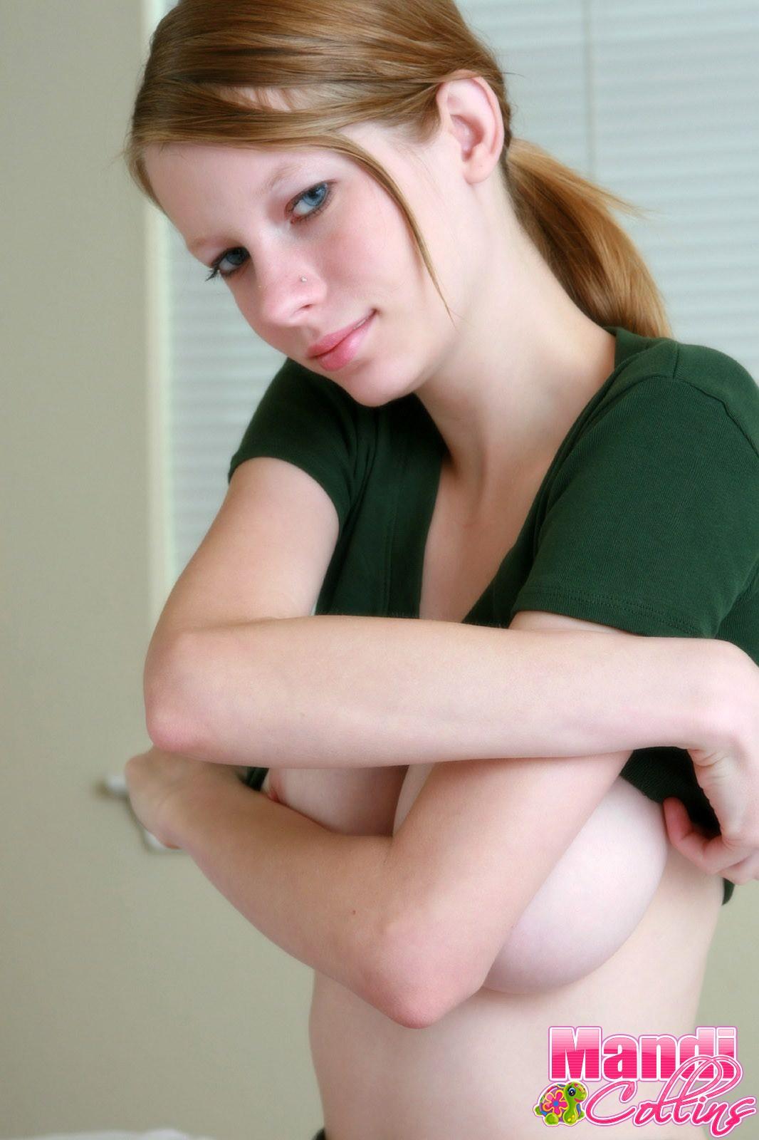 Pictures of teen model Mandi Collins exposing her big tits in bed #59196649