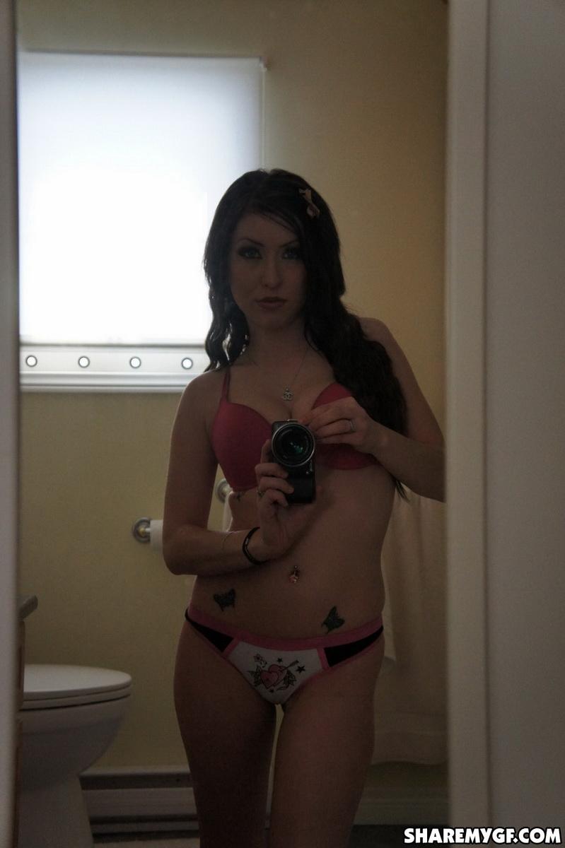 Hot brunette girl takes sexy pics of herself in the bathroom #60798138