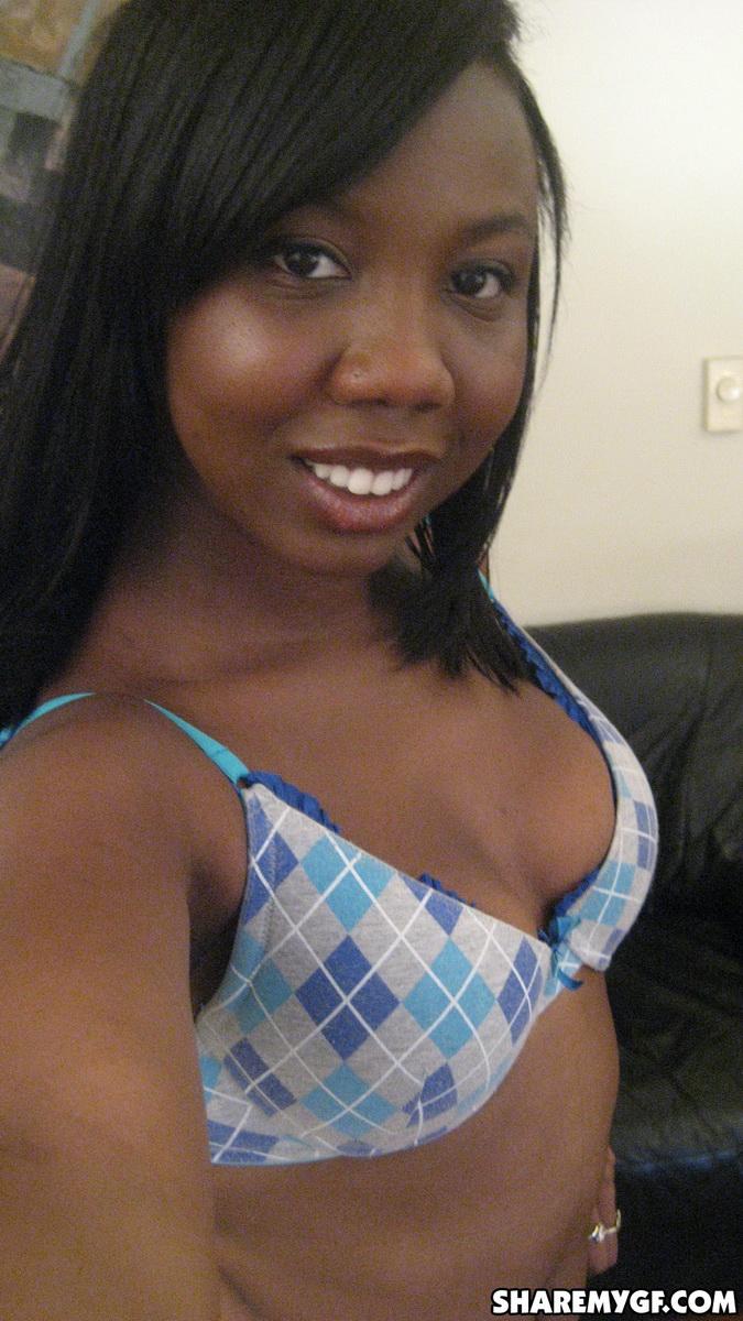 Busty ebony amateur girlfriend shows her big boobs on camera #60798968