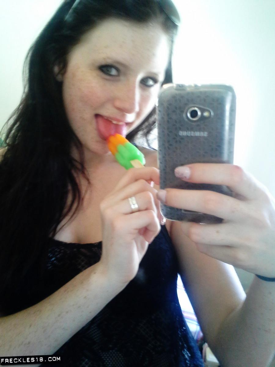 Freckles 18 takes sexy pics of herself with a messy popsicle #54414995