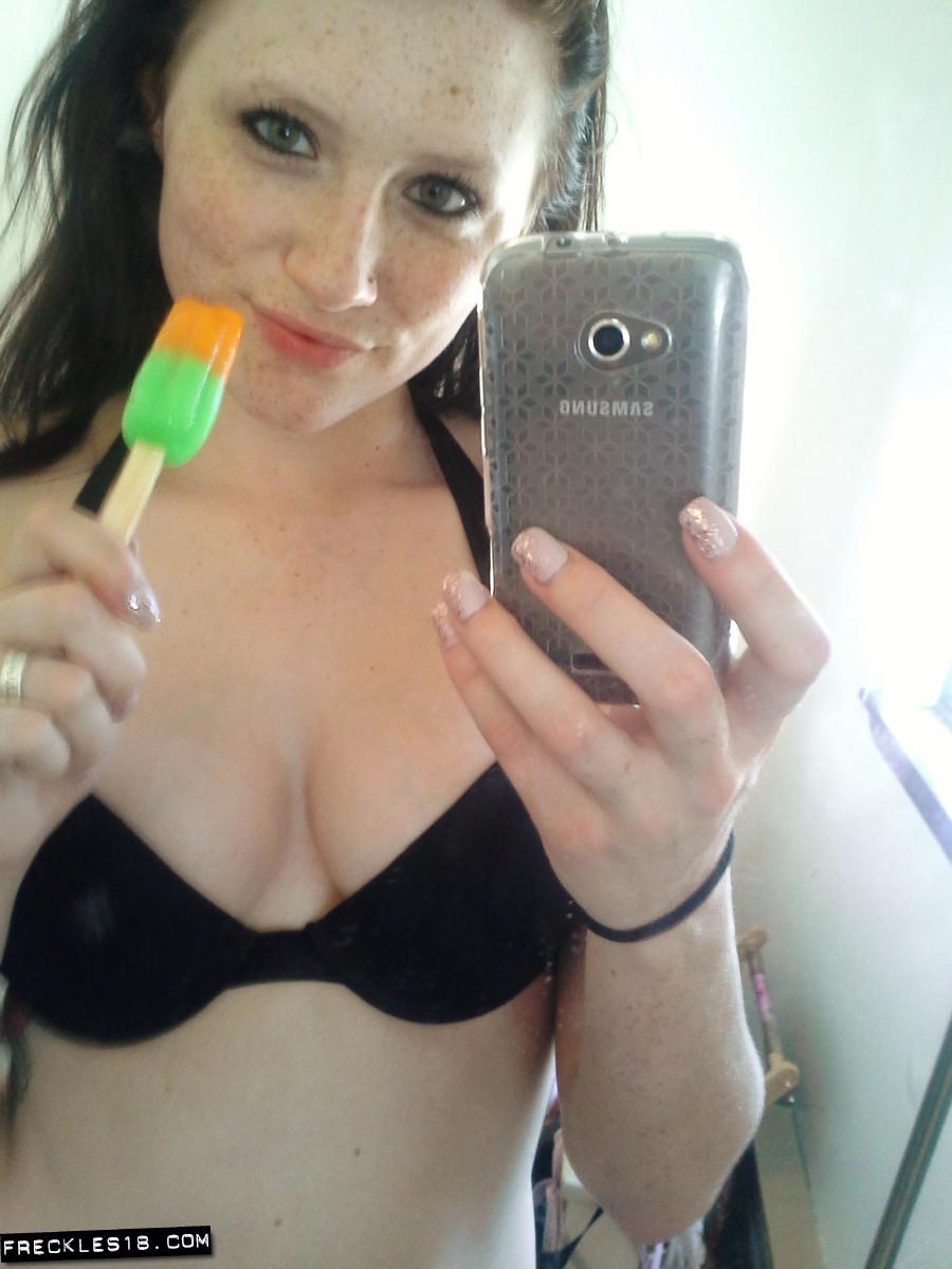 Freckles 18 takes sexy pics of herself with a messy popsicle #54415020