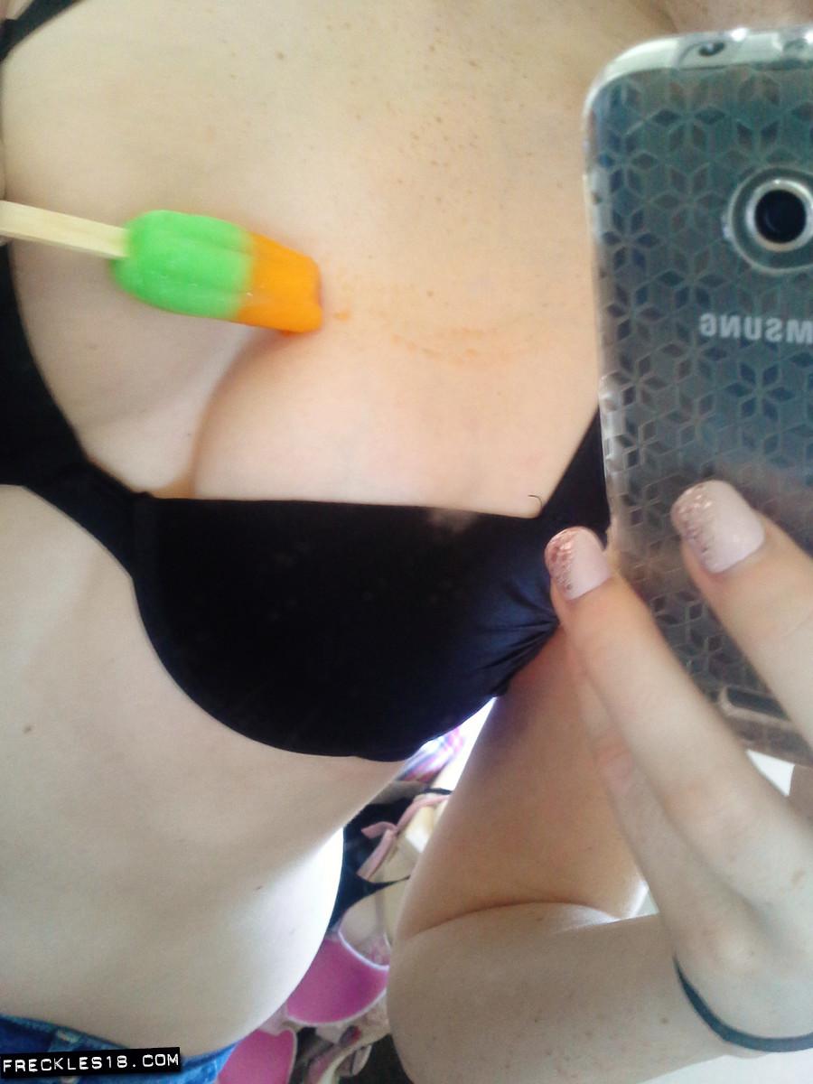 Freckles 18 takes sexy pics of herself with a messy popsicle #54415048