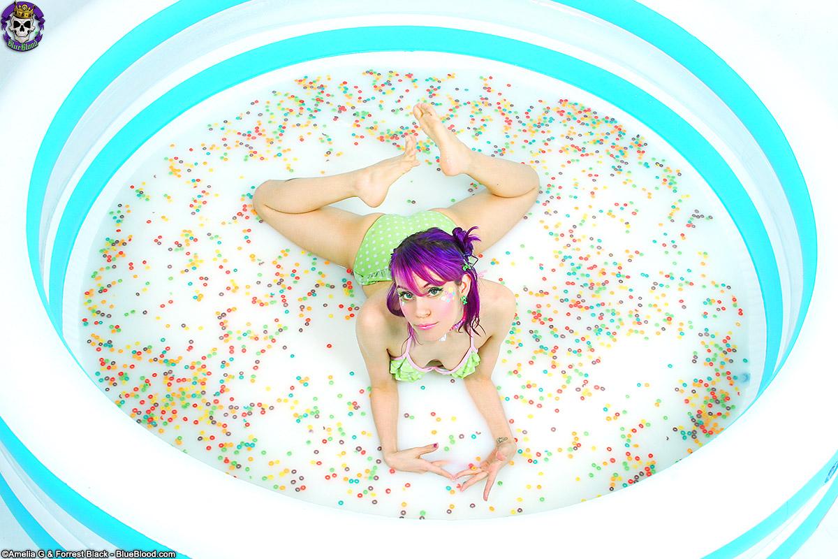 Cute alt girl Dorothy Perkins gets naked in a giant bowl of Fruit Loops #60252411