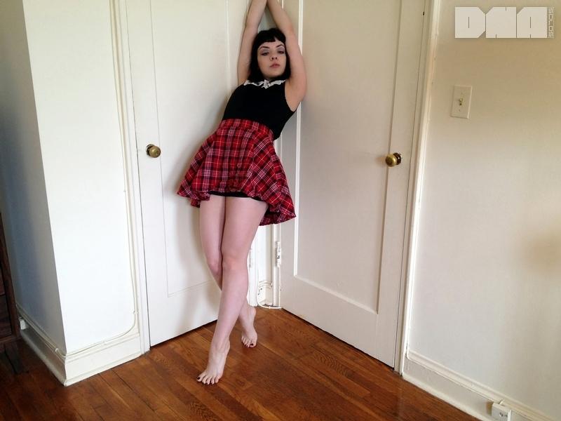Pretty pinup girl Lilly Rose strips out of her plaid skirt at home #58955038
