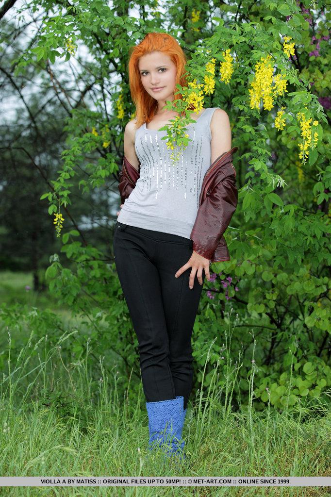Pictures of gorgeous redhead Violla A giving you her beautiful flower outside #60156225
