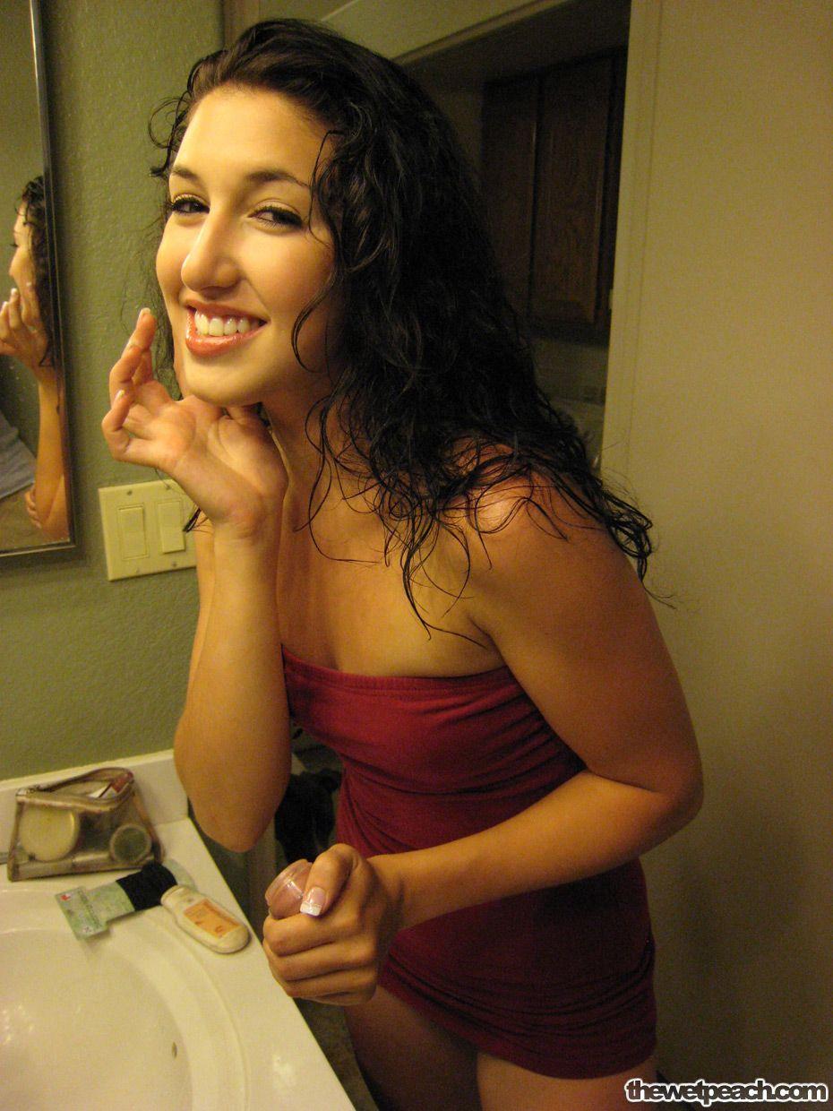 Pictures of wet peach Riley teasing in the bathroom #60872167