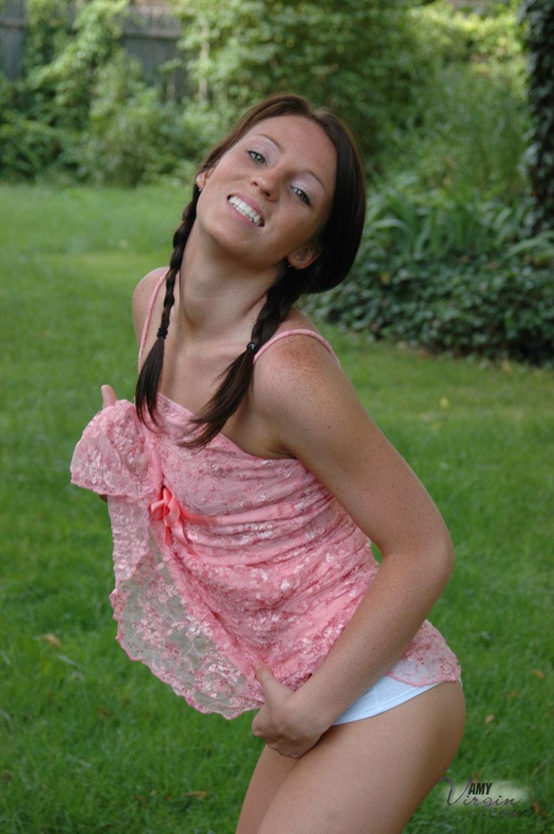 Pictures of teen Amy Virgin goofing off in the back yard #53117363