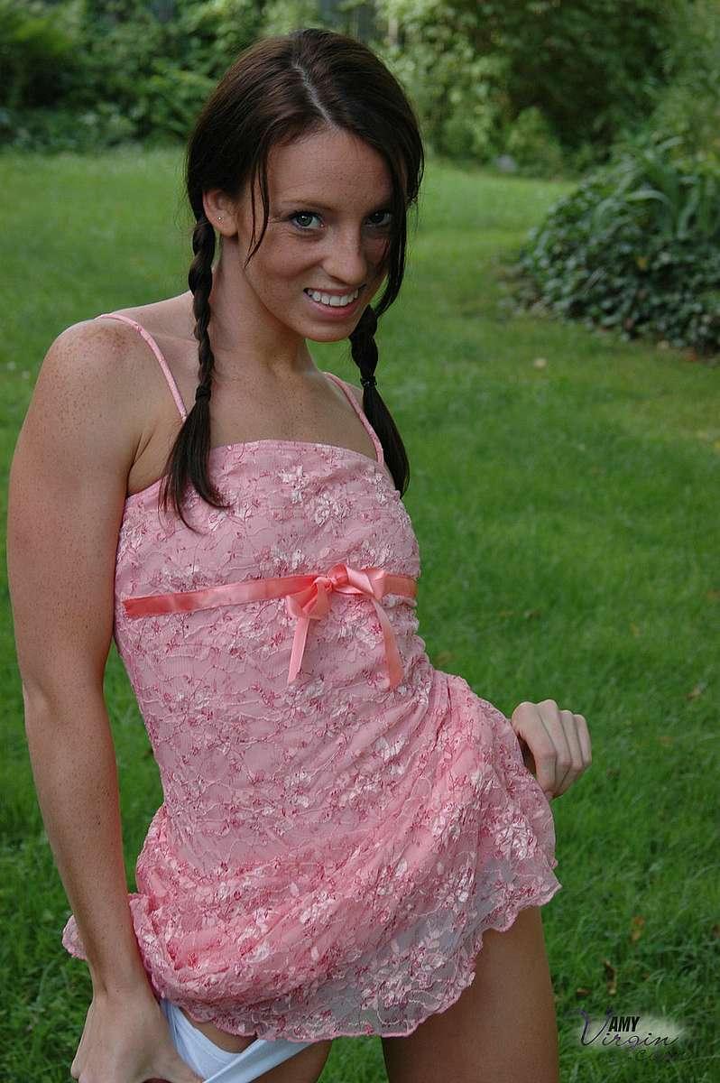 Pictures of teen Amy Virgin goofing off in the back yard #53117842