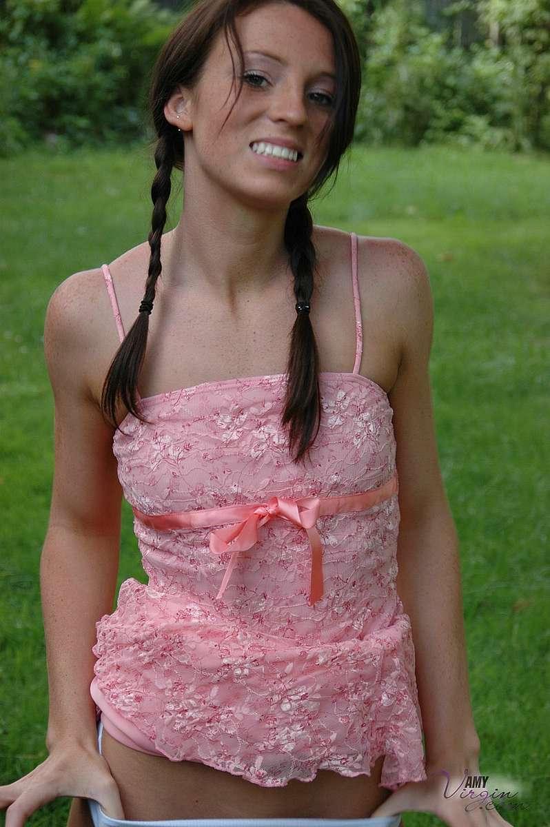 Pictures of teen Amy Virgin goofing off in the back yard #53117871