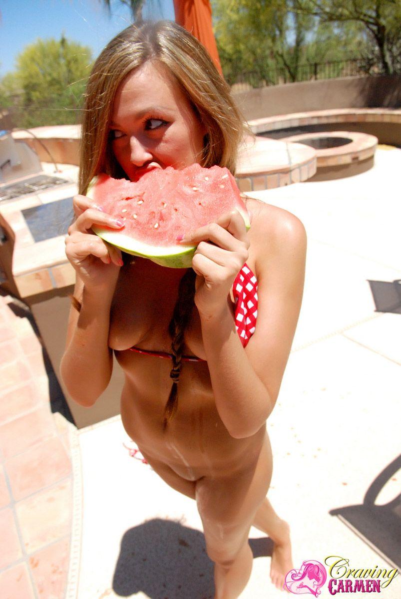 Pictures of Craving Carmen making a mess with her watermelon #53876477