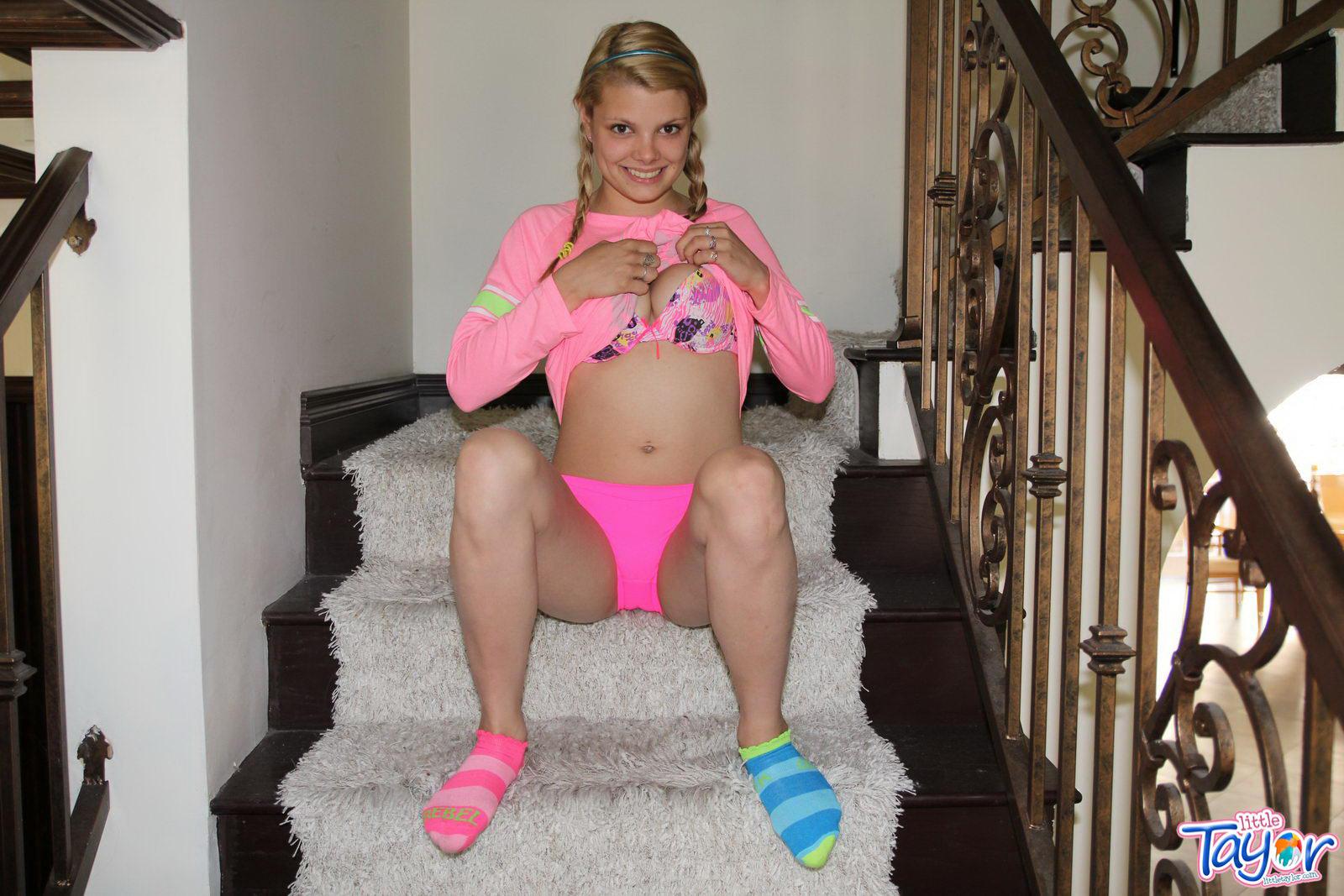 Pictures of blonde teen Little Taylor giving you her pussy on the stairs #59026489