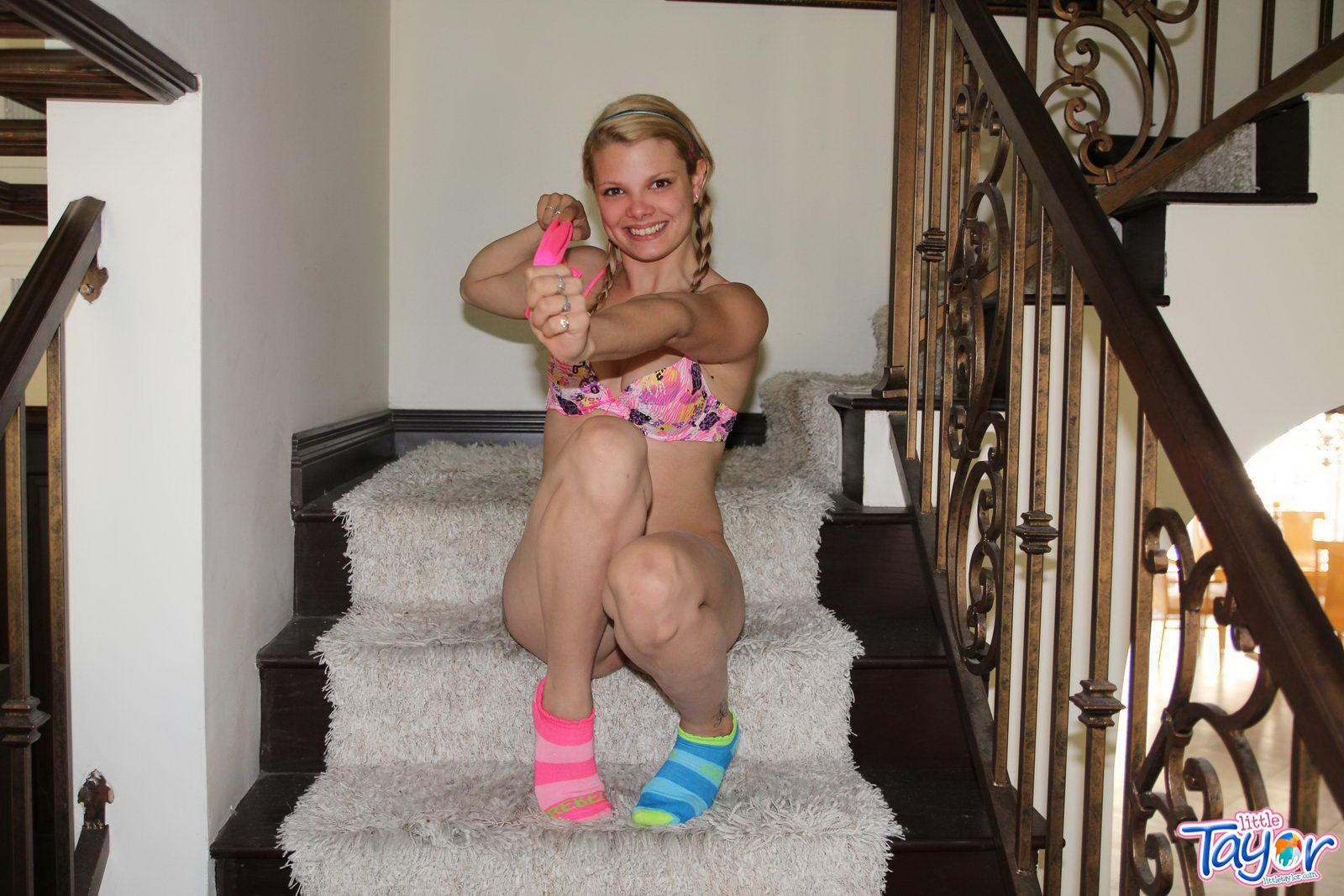 Pictures of blonde teen Little Taylor giving you her pussy on the stairs #59026621