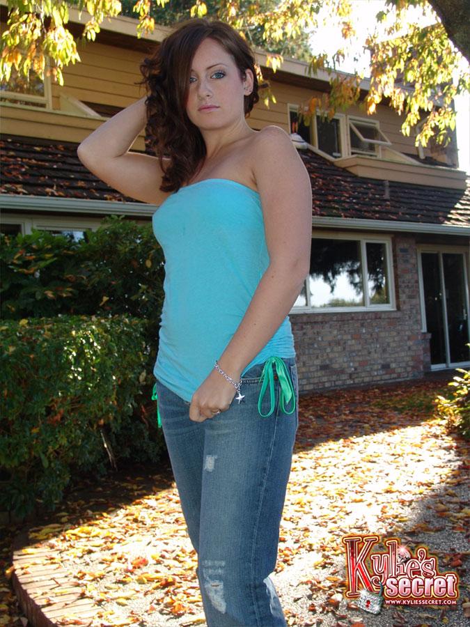 Redhead teen Kylie teases in her blue tube top and jeans #58793815