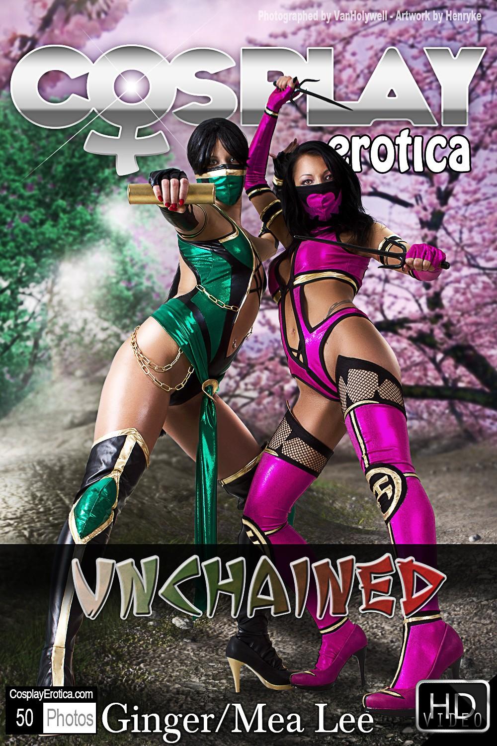 Sexy cosplayers Mea Lee and Ginger dress up as Mileena and Jade
