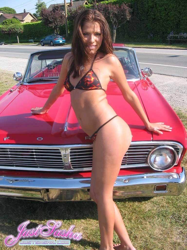 Pictures of Just Sasha teasing with her bikini and classic car #55812791