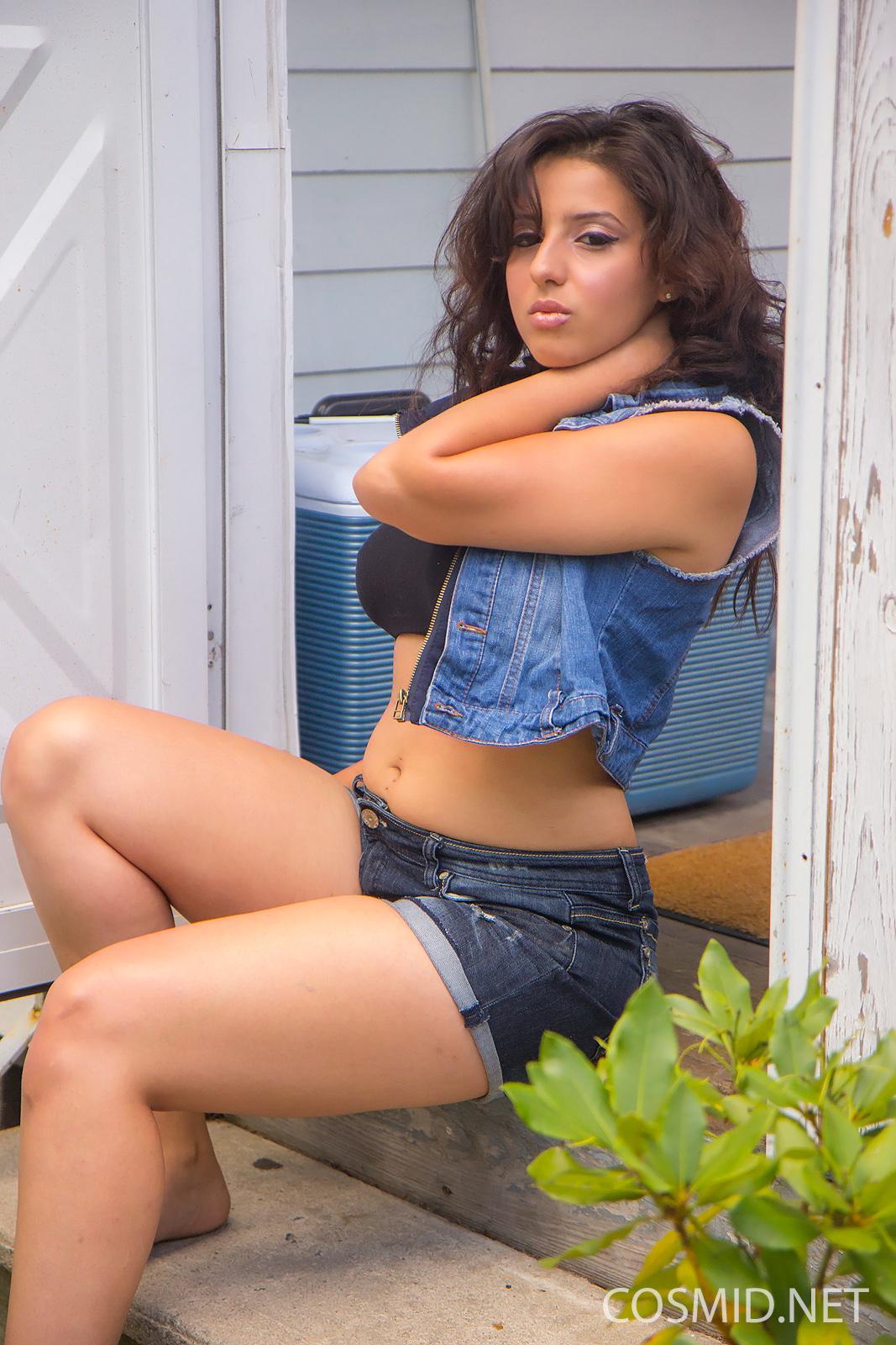 Brunette newcomer Aleixs teases with her curvy body on the front porch #52969185