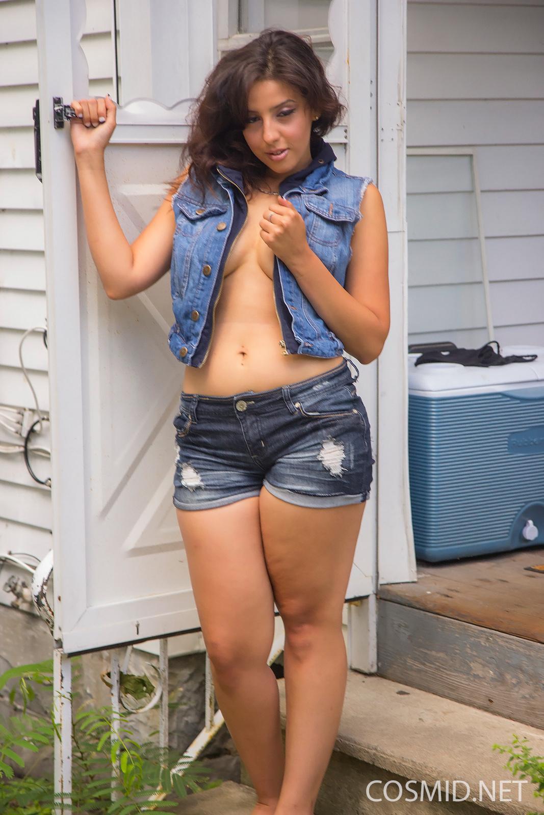 Brunette newcomer Aleixs teases with her curvy body on the front porch #52969384
