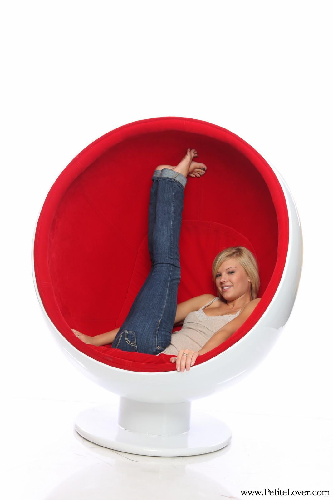 Blonde teen Tiffany poses for you in a red moon chair #60075553