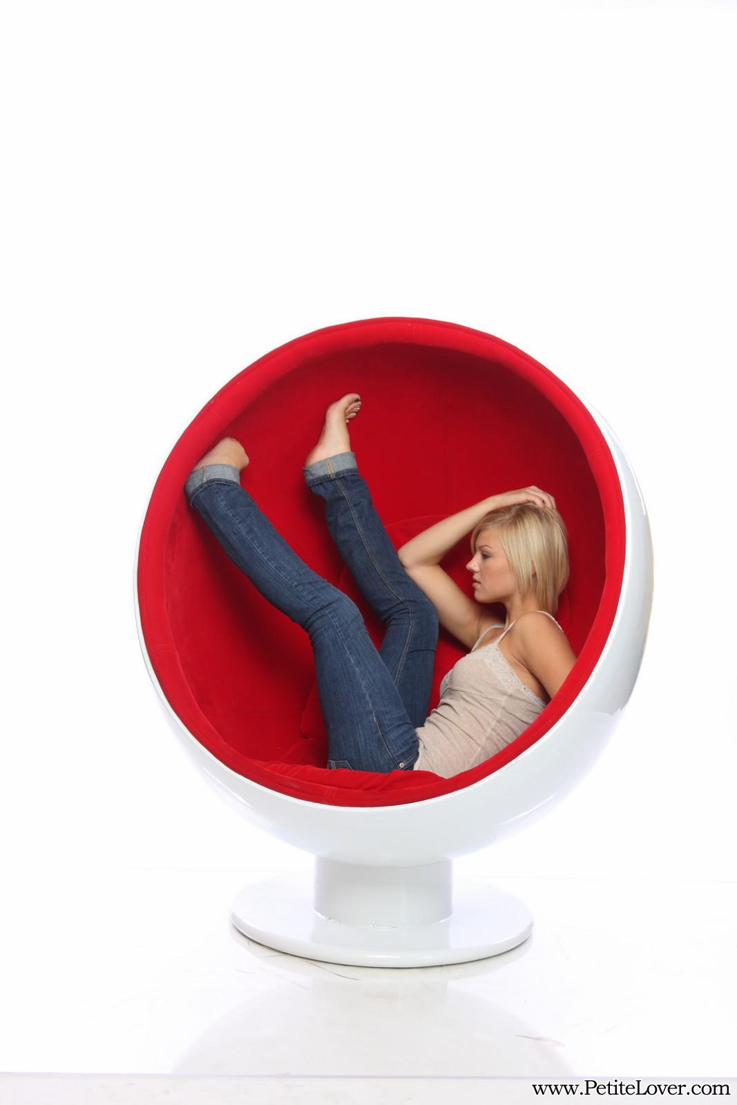 Blonde teen Tiffany poses for you in a red moon chair #60075573