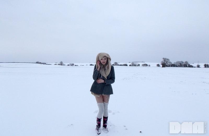 Blonde model Lovisa Grey flashes her boobs in the snow #59108264