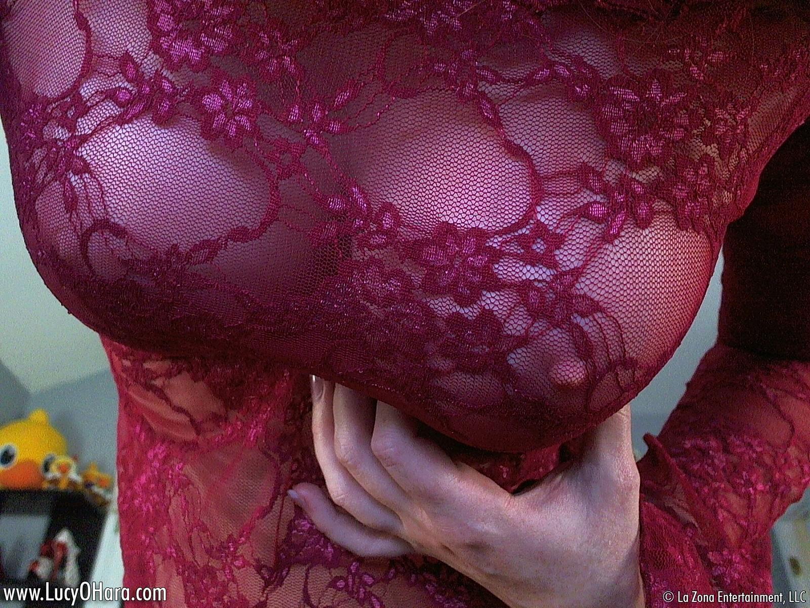 Lucy Ohara wears her new lace see thru dress and strips it off while she fingers herself #59119072