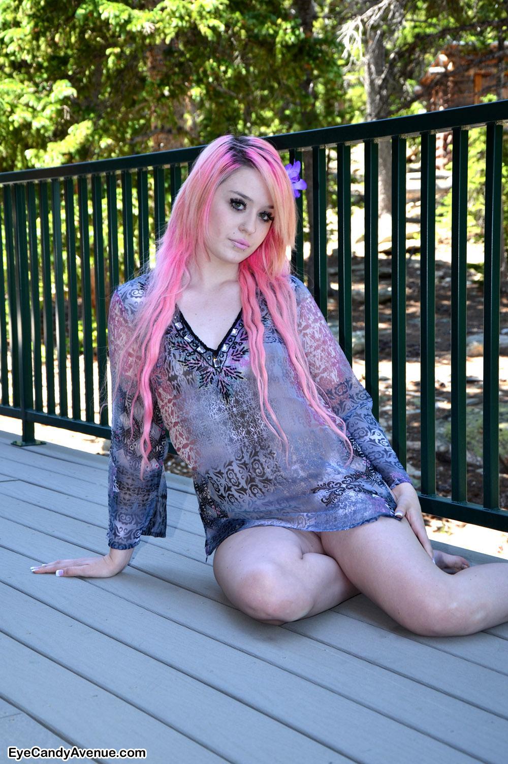 Beautiful emo girl Rin strips out of her pink and purple #59873224