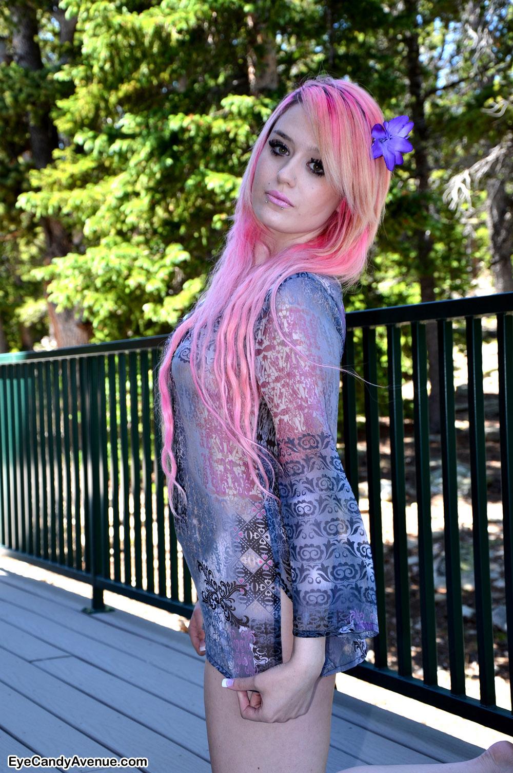 Beautiful emo girl Rin strips out of her pink and purple #59873241