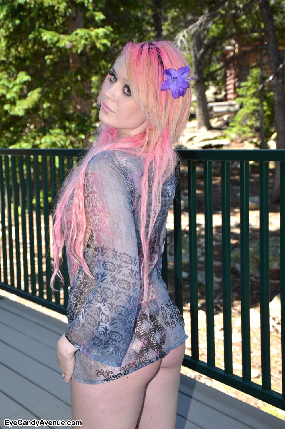 Beautiful emo girl Rin strips out of her pink and purple #59873249